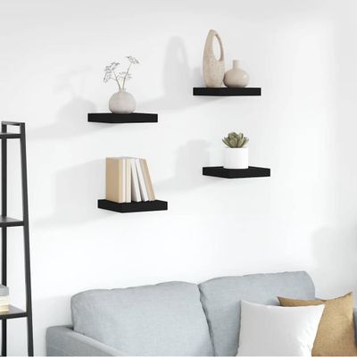 vidaXL Plávajúce nástenné police 4 ks, čierne 23x23,5x3,8 cm, MDF