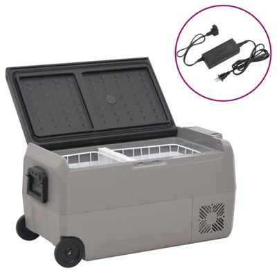 vidaXL Chladiaci box s kolieskom a adaptérom čierno-sivý 36 l PP a PE