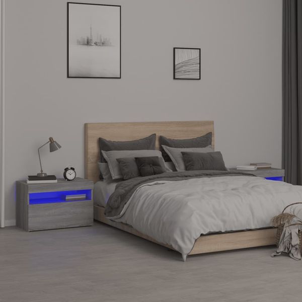 vidaXL Nočné stolíky 2 ks s LED svetlami sivý dub sonoma 60x35x40 cm