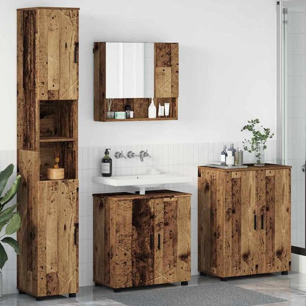 vidaXL Sada kúpeľňového nábytku Nástenný s úložiskom 4 pcs Staré drevo