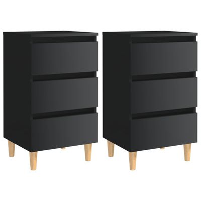 vidaXL Nočné stolíky s drevenými nohami 2 ks lesklé čierne 40x35x69 cm