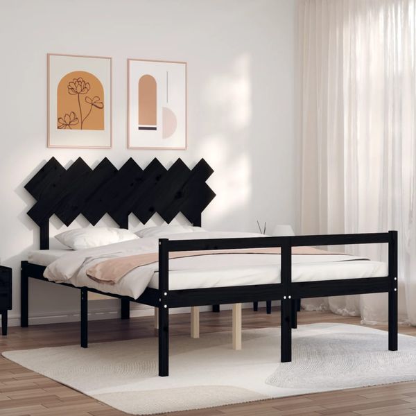 vidaXL Posteľ pre seniorov s čelom, čierna, 140x190 cm, drevený masív