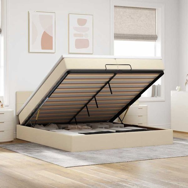 vidaXL Osmanská posteľ s krémovým matracom 200x200 cm Látka