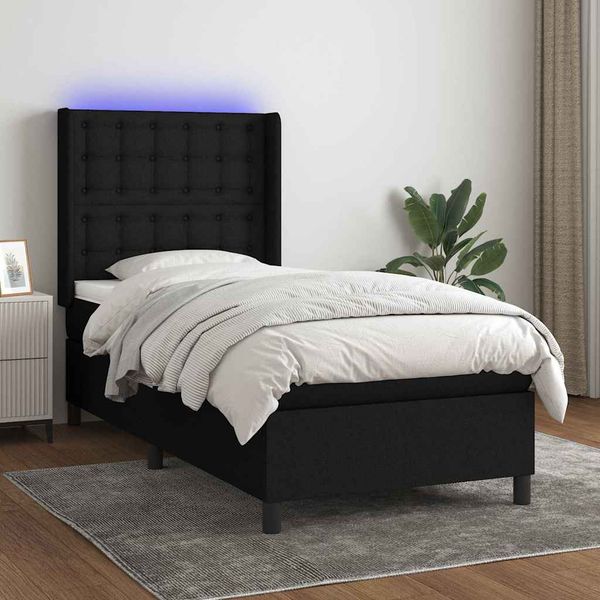 vidaXL Posteľ boxsping s matracom a LED čierna 90x190 cm látka