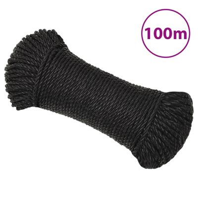 vidaXL Pracovné lano čierne 3 mm 100 m polypropylén