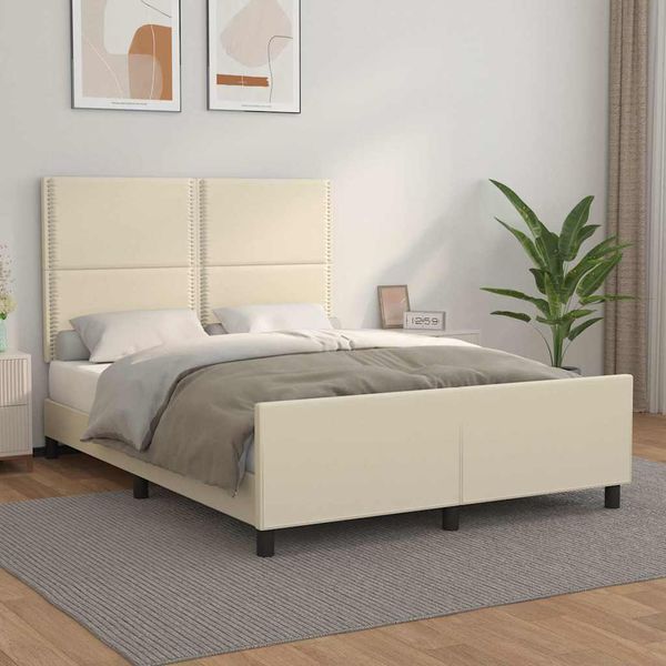 vidaXL Posteľný rám s čelom krémový 140x190 cm umelá koža