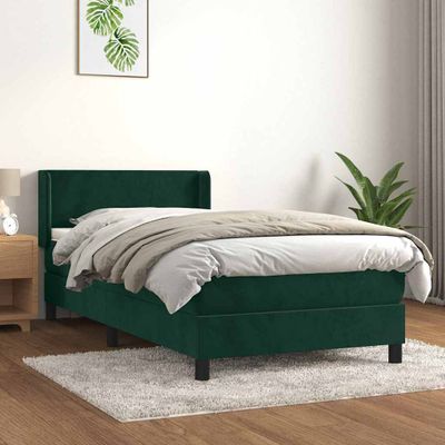 vidaXL Posteľný rám boxsping s matracom tmavozelený 100x200 cm zamat