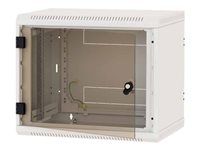 19" jednodílný nástěnný rozvaděč 4U/600mm celoskleněné dveře, IP30 nosnost 60kg, světle šedý RAL7035