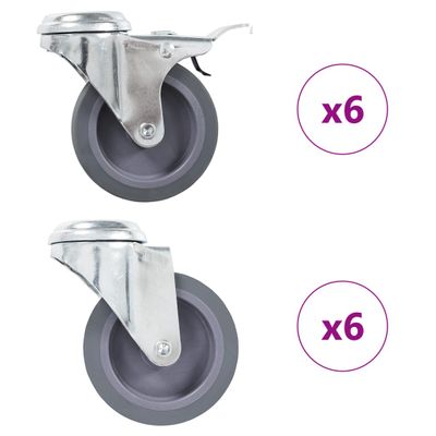 vidaXL Otočné kolieska s otvorom na skrutku 12 ks, 75 mm