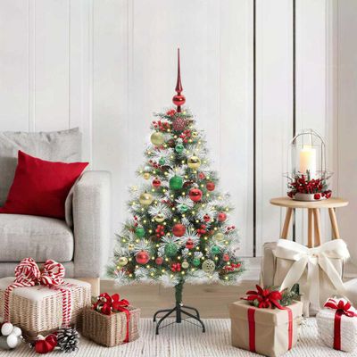 vidaXL Umelý vianočný stromček Zelená a biela 120 cm PVC, kov a plast
