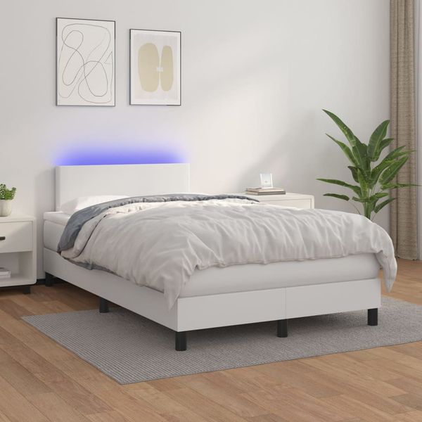vidaXL Boxspring posteľ s matracom a LED biela 120x200 cm umelá koža