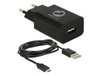 Sieťový adaptér - 12 watt - 2,4 A (USB) - na kábli: Micro-USB - čierna