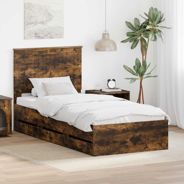 vidaXL Rám postele Dymová dub 90 x 200 cm Inžinierske drevo