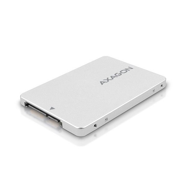 AXAGON RSS-M2SD, SATA - M.2 SATA SSD, interný 2.5" ALU box, strieborný rámeček, interný, pre M.2 SATA disk, do 2,5" pozície, prenos dát až 6 Gbps, hliníkový, strieborný