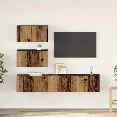 vidaXL Zostava TV skriniek Nástenný 4 pcs Staré drevo Kompozitné drevo
