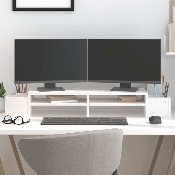vidaXL Stojan na monitor biely 100x27,5x15 cm masívna borovica
