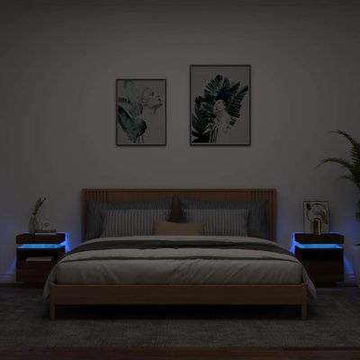 vidaXL Nočné stolíky s LED svetlami 2 ks hnedý dub 40x39x48,5 cm