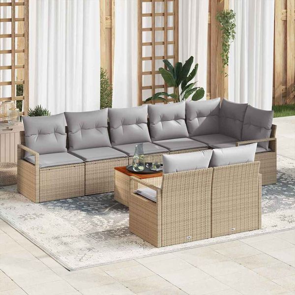 vidaXL Súprava záhradných pohoviek s vankúšom 9 pcs Béžová polyratan