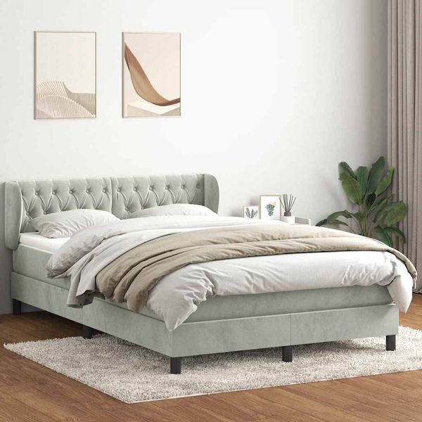 vidaXL Box Spring Posteľ s matracom Svetlosivá 140x220 cm Zamat