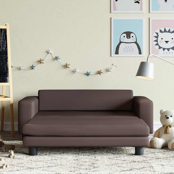 vidaXL Detská pohovka s podnožkou hnedá 100x50x30 cm umelá koža