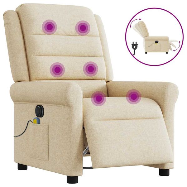 vidaXL Elektrické masážne sklápacie kreslo krémové látka