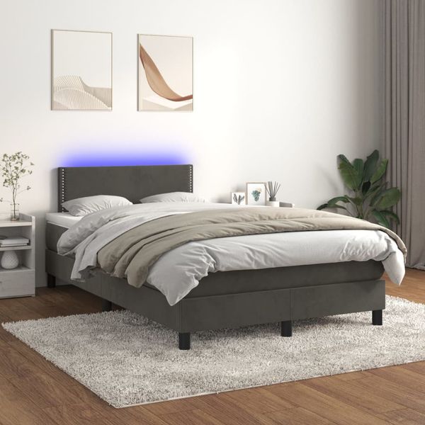 vidaXL Posteľ boxsping s matracom a LED tmavosivá 120x200 cm zamat