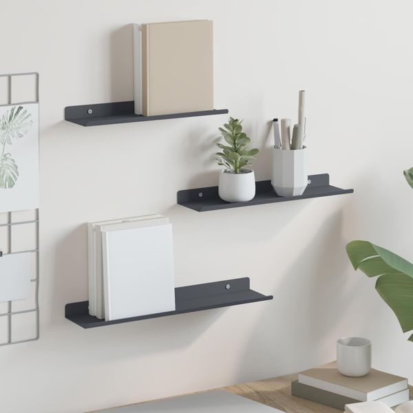 vidaXL Závesná polica Nástenný 3 pcs Antracit 40 x 9 x 2,5 cm Oceľ