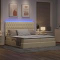 vidaXL LED úložná posteľ s matracom Krémová 200 x 200 cm Látka