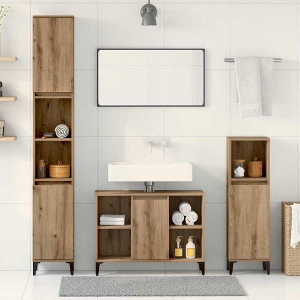 vidaXL Sada kúpeľňového nábytku 3 pcs Remeselný dub Kompozitné drevo