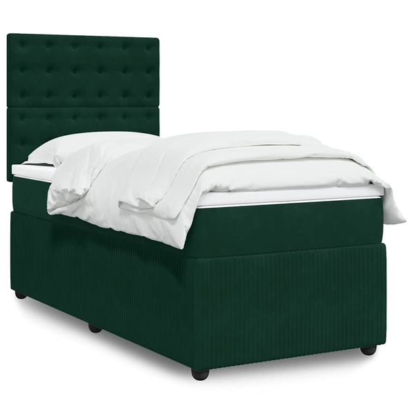 vidaXL Posteľný rám boxsping s matracom tmavozelený 90x190 cm zamat