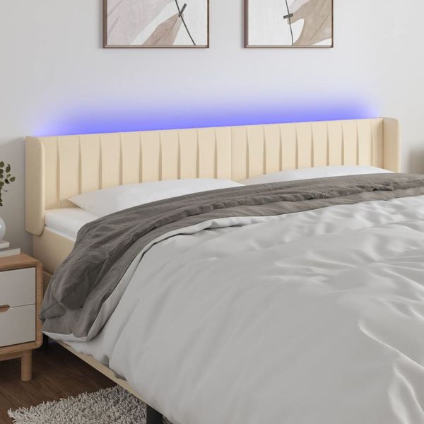 vidaXL Čelo postele s LED krémové 183x16x78/88 cm látka