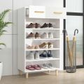vidaXL Botník lesklý biely 60x35x105 cm spracované drevo
