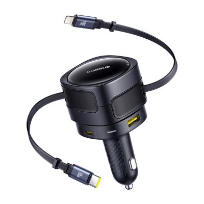 Baseus Enjoyment Max nabíjačka do auta s USB-C+Lightning káblami a portami USB-A+USB-C 90W čierna