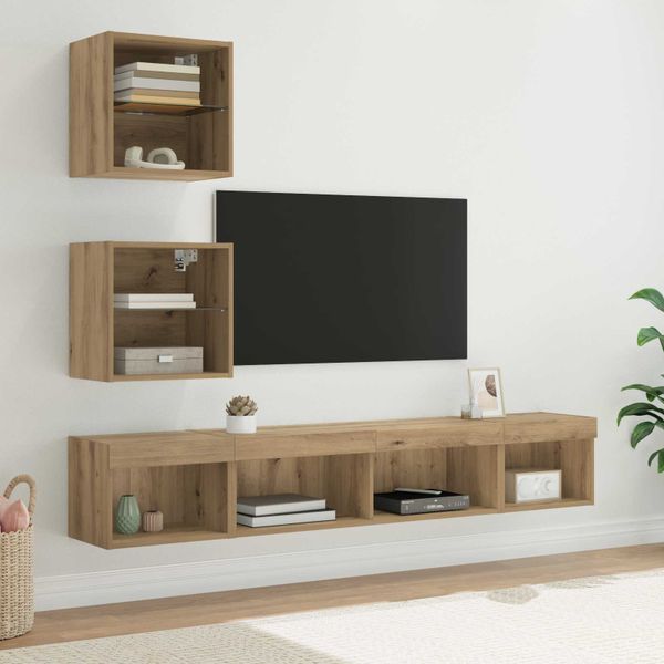 vidaXL TV nástenné jednotky s LED 5 pcs Remeselný dub Kompozitné drevo