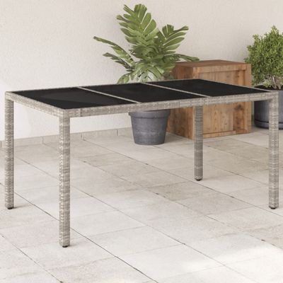 vidaXL Záhr.stôl so sklenenou doskou svetlosivý 150x90x75 cm polyratan