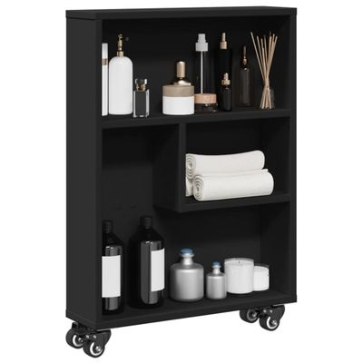 vidaXL Úzky úložný vozík čierny 48x13x68 cm kompozitné drevo