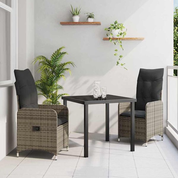 vidaXL Záhradný jedálenský set 3 pcs Sivá polyratan