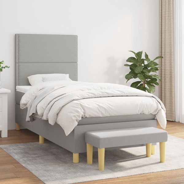 vidaXL Posteľný rám boxsping s matracom bledosivý 90x200 cm látka