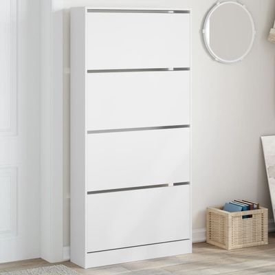 vidaXL Botník so 4 výklopnými zásuvkami biely 80x21x163,5 cm