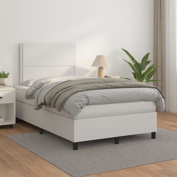 vidaXL Boxspring posteľ s matracom biela 120x200 cm umelá koža