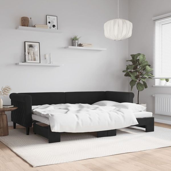 vidaXL Denná posteľ s rozkladacou posteľou čierna 80x200 cm zamat