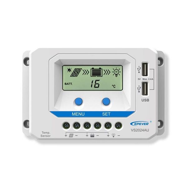 Solárny regulátor PWM Epever VS2024AU, 12/24 V, 20 A s LCD displejom