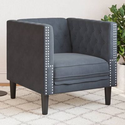 vidaXL Kreslo chesterfield, tmavosivé, zamat
