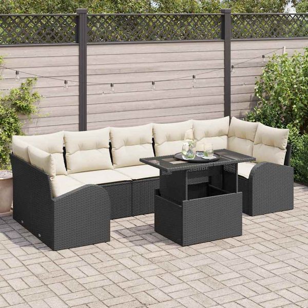 vidaXL Súprava záhradných pohoviek s vankúšom 8 pcs Čierna Poly Ratan