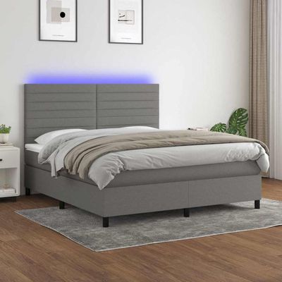 vidaXL Posteľ boxsping s matracom a LED tmavosivá 160x200 cm látka