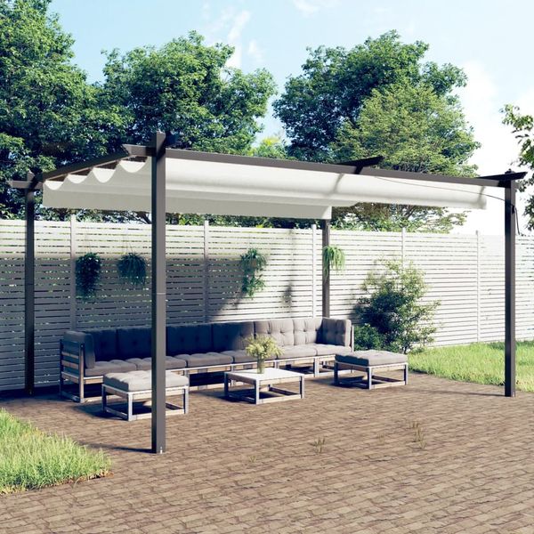 vidaXL Záhradný altánok so zaťahovacou strechou 4x3 m krémový