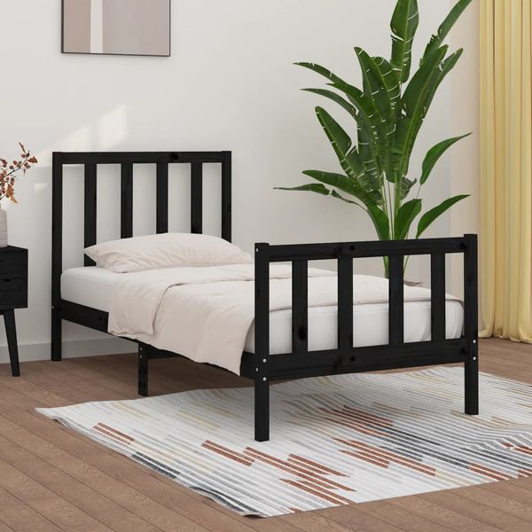 vidaXL Posteľný rám čierny drevený masív 75x190cm malé jednolôžko
