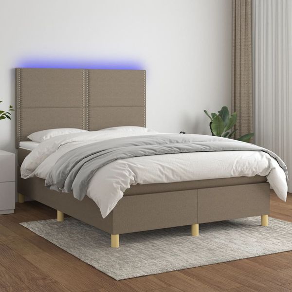 vidaXL Posteľ boxsping s matracom a LED sivohnedá 140x200 cm látka