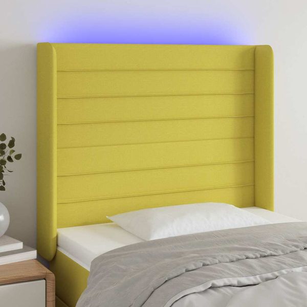 vidaXL Čelo postele s LED zelené 93x16x118/128 cm látka
