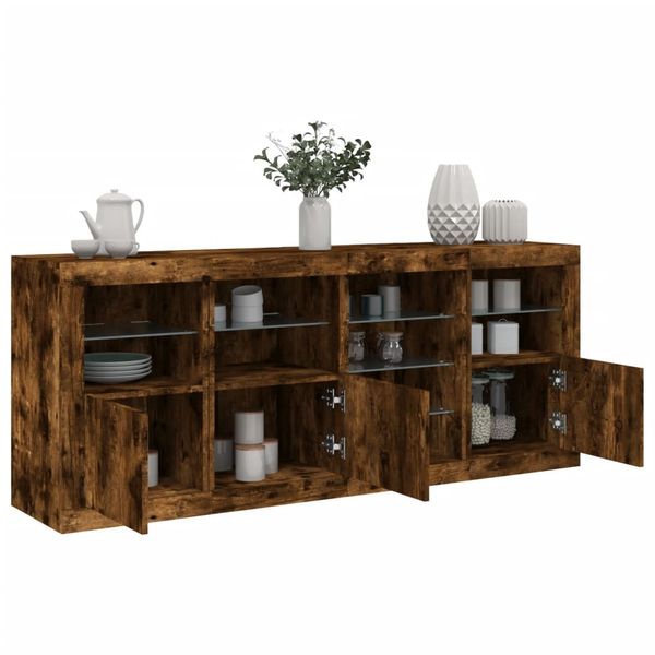 vidaXL Komoda s LED svetlami dymový dub 164x37x67 cm